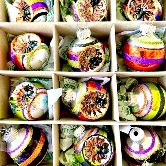 Christopher Radko Other - 12 Halloween Radko Reflector Glass Ball Ornaments with Black Spiders Inside